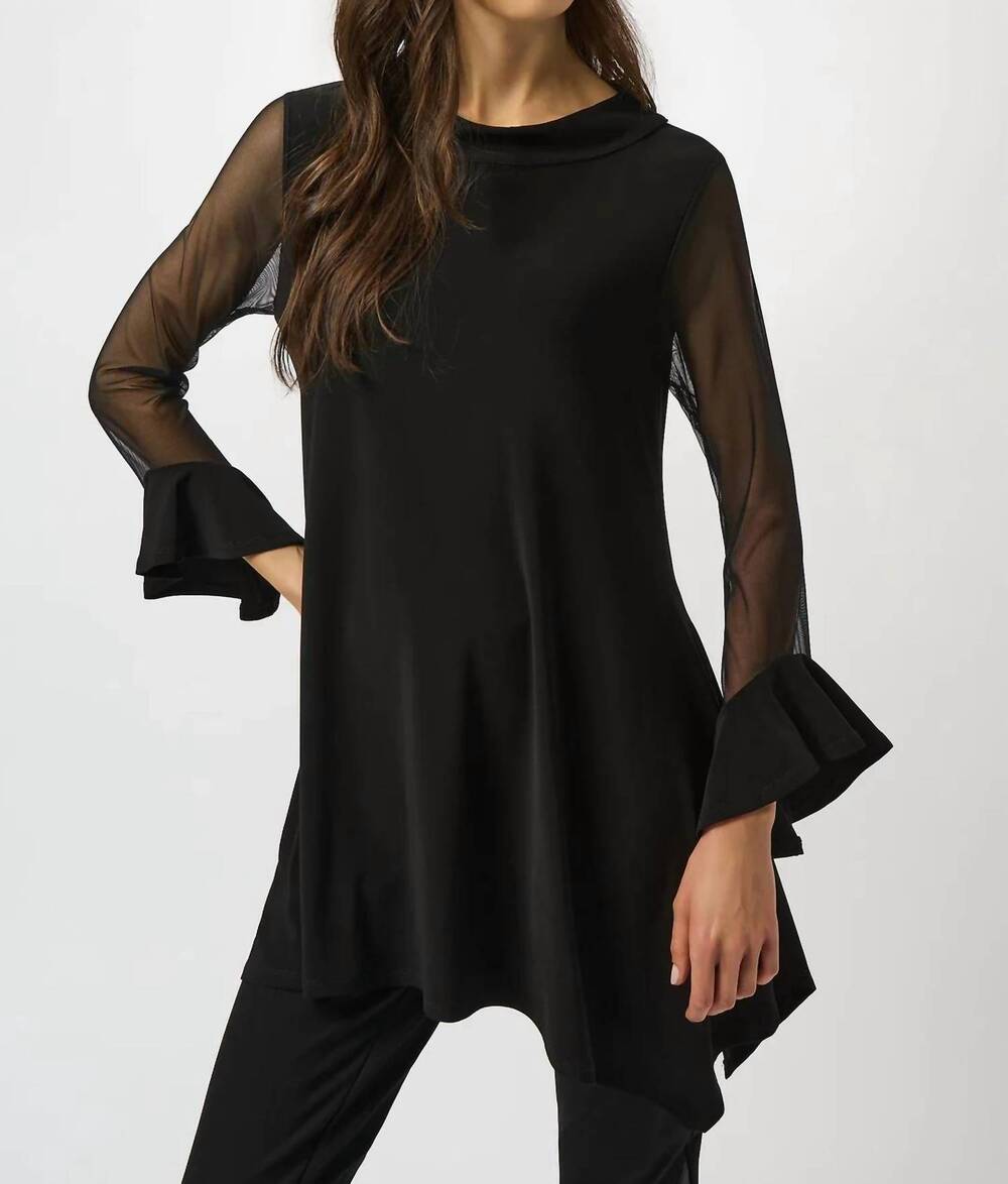 NEW JOSEPH RIBKOFF asymmetrical mesh 3/4 sleeves tunic top in black